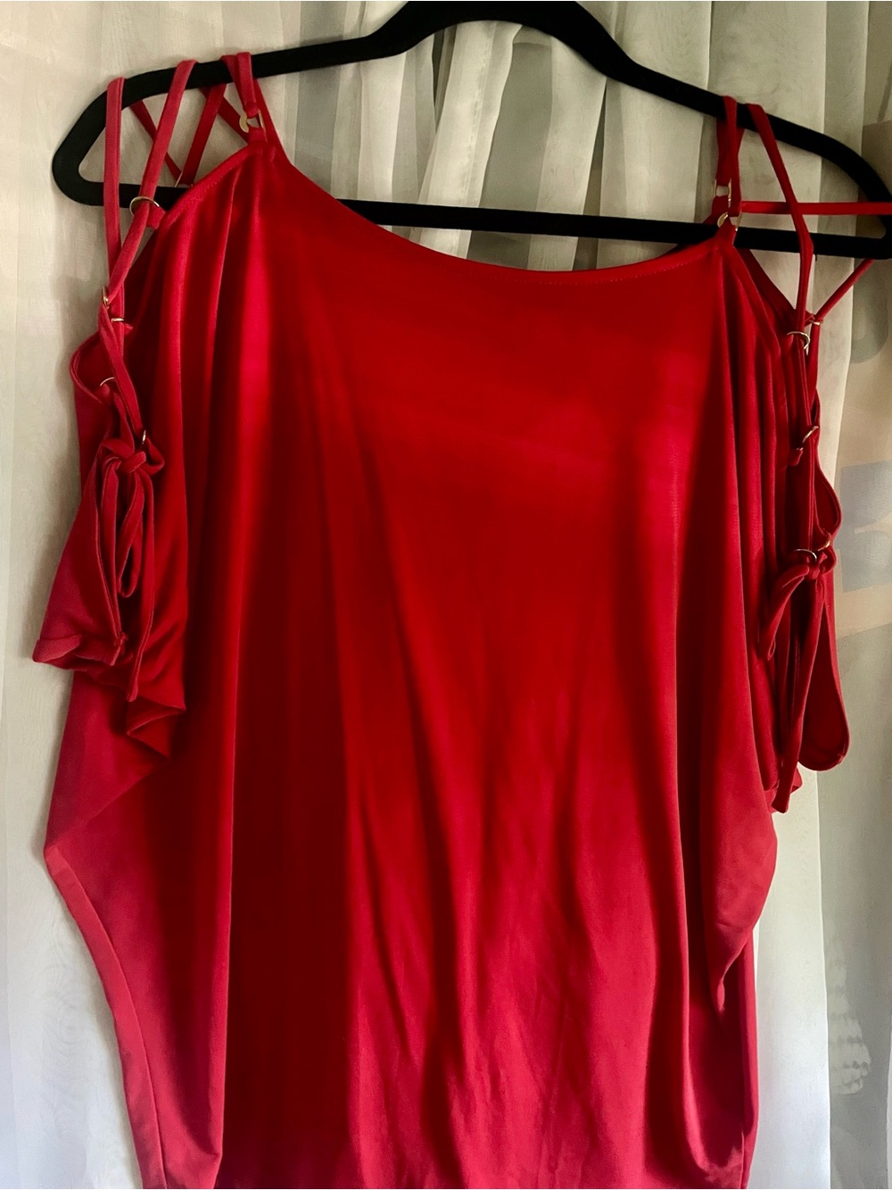 Express Red Cold-Shoulder Strappy Blouse